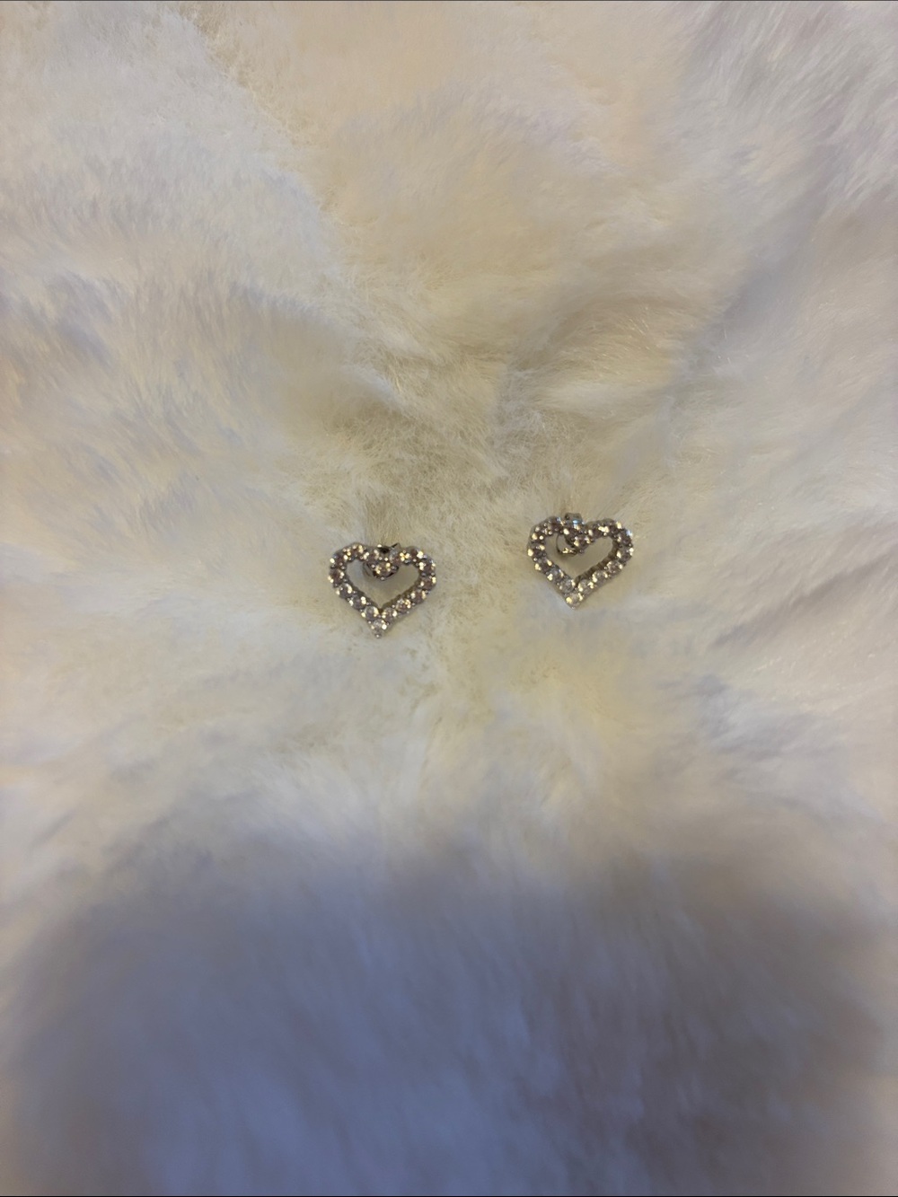 Heart-Shaped Crystal Stud Earrings - Silver Tone